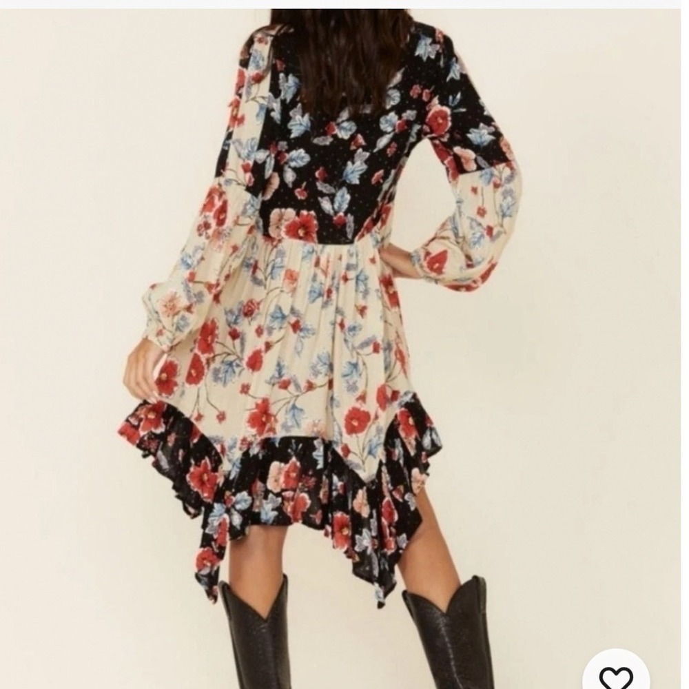 NWT Patrons of Peace SZ S Floral Boho Mini Dress Country Festival Long Sleeve - Picture 9 of 9